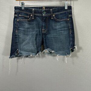 7 For All Mankind Jean Shorts Womens 27 Flynt Blue Cotton Stretch  Raw Hems